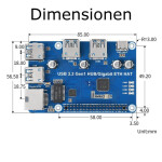 Raspberry PI USB 3.2 Gen1 und Gigabit Ethernet HUB HAT
